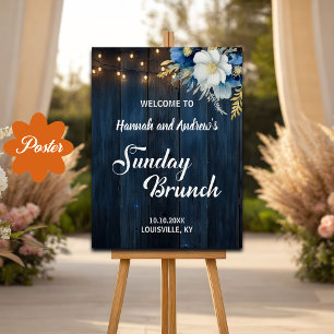 Sunday Brunch Blue Wood String Lights Welcome Poster