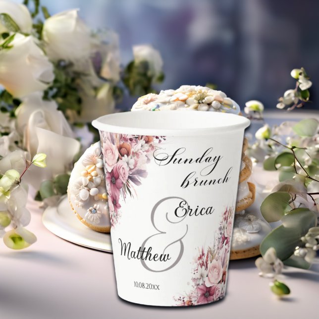 Sunday Brunch Dusty Pink Boho Floral Wedding Paper Cups (Creator Uploaded)