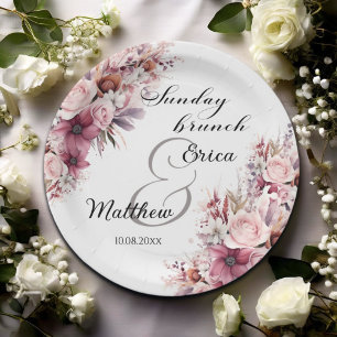 Sunday Brunch Dusty Pink Boho Floral Wedding Paper Plate