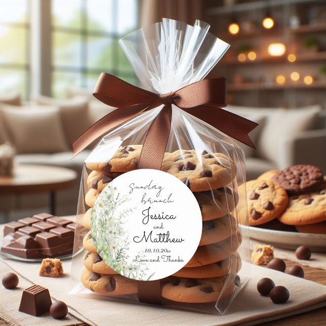 Sunday brunch Dusty Sage Green Flowers Wedding Classic Round Sticker (Creator Uploaded)