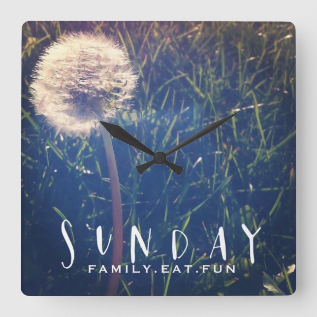 Sunday Family Eat Fun Square Wall Clock (Front)