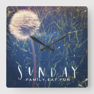 Sunday Family Eat Fun Square Wall Clock
