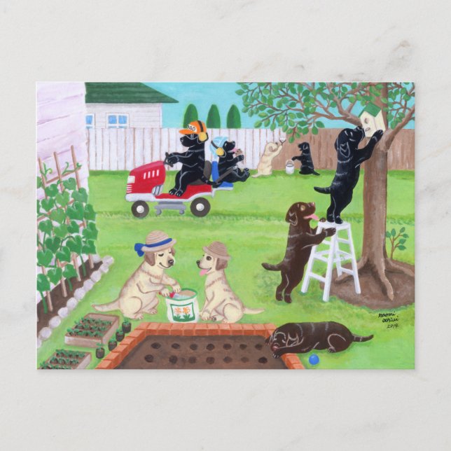 Sunday Fun Labradors Painting Postcard (Front)