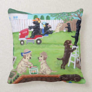 Sunday Fun Labradors Painting Throw Pillow