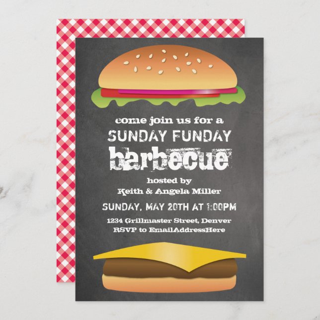 Sunday Funday Chalkboard Barbecue Party Invitation (Front/Back)