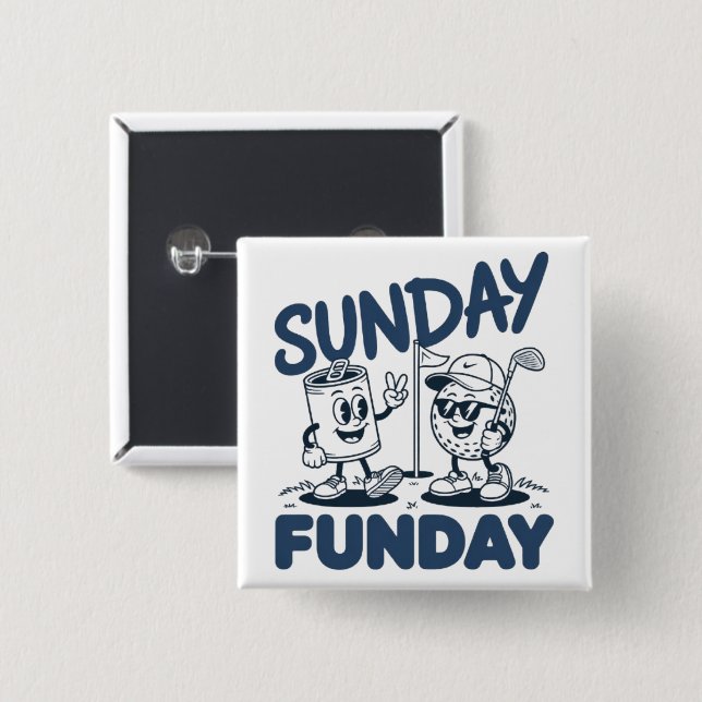Sunday Funday Golf Funny Golfing Golfers Retro 2 Inch Square Button (Front & Back)