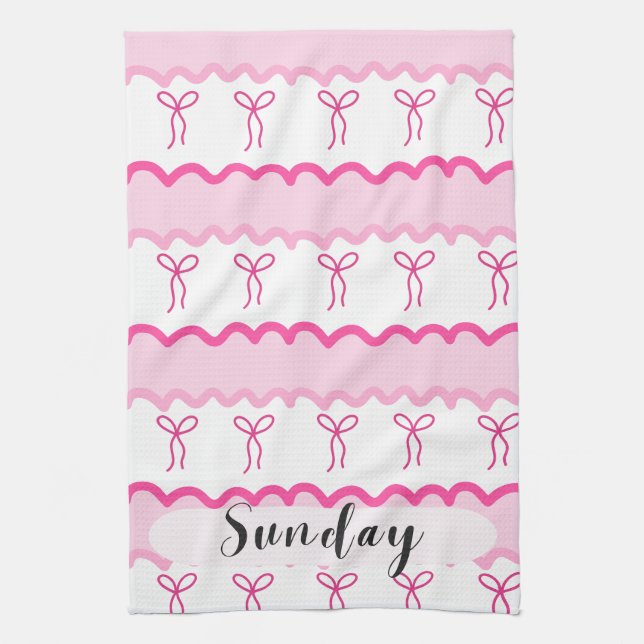 Sunday Pink Bows & Waves Kitchen Towel -  (Vertical)