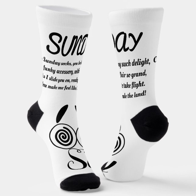 Sunday Poem Socks - Trendy, Funny, White&Black (Angled)