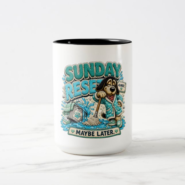 Sunday Reset Maybe Later Personalized Funny Two-Tone Coffee Mug (Center)