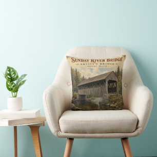 Sunday River Bridge Newry Maine Artist's Bridge Throw Pillow