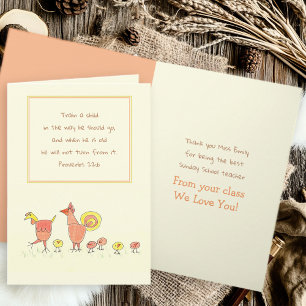 Sunday School Teacher Train Child Scripture Chicks Thank You Card
