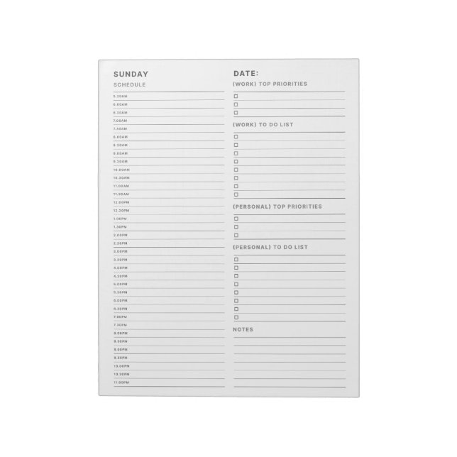 Sunday Work From Home To Do List Notepad (Rotated)