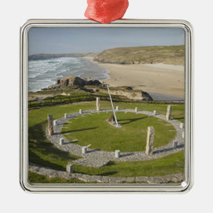 Sundial and Perran Beach, Perranporth, Cornwall, Metal Ornament