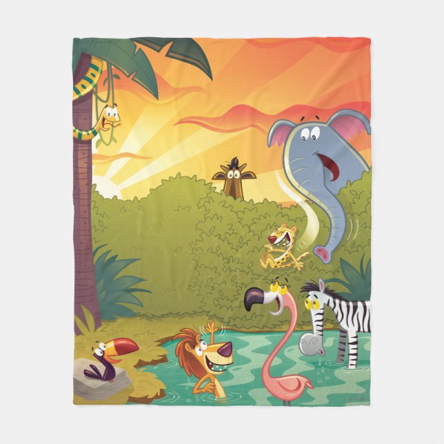 Sundown At The Water Hole Fleece Blanket (Front)