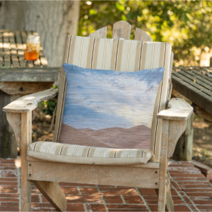 Sundown Over Sand Dunes On Wood Grain Photo Outdoor Pillow