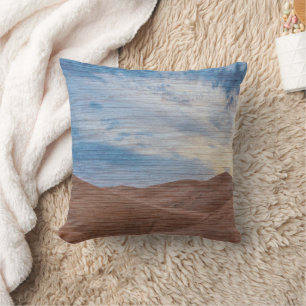 Sundown Over Sand Dunes On Wood Grain Photo Throw Pillow