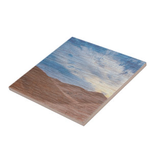 Sundown Over Sand Dunes On Wood Grain Photo  Tile