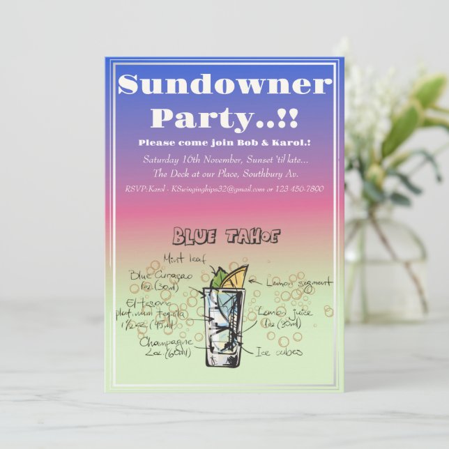 Sundowner Blue Tahoe Cocktail Party Invitation (Standing Front)