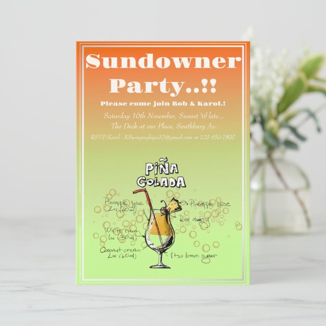 Sundowner Pina Colada Cocktail Party Invitation (Standing Front)