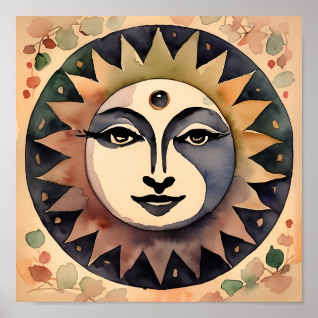 Sunface Watercolor Square Poster (Front)