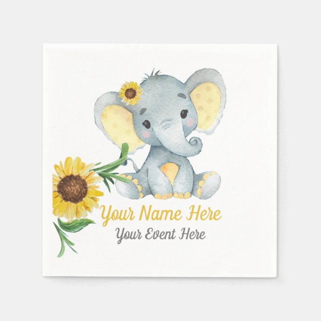 Sunflow Elephant Girl Napkins Baby Shower Birthday (Front)