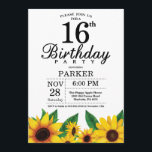 Sunflower 16th Birthday Invitation<br><div class="desc">Sunflower 16th Birthday Invitation. Floral Flowers and White Background. Country Vintage Retro. Kids Girl Birthday. 12th 13th 15th 16th 18th 20th 21st 30th 40th 50th 60th 70th 80th 90th 100th, any ages. Printable Digital. For further customization, please click the "Customize it" button and use our design tool to modify this...</div>
