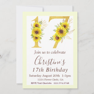 Sunflower 17th Birthday Invitation