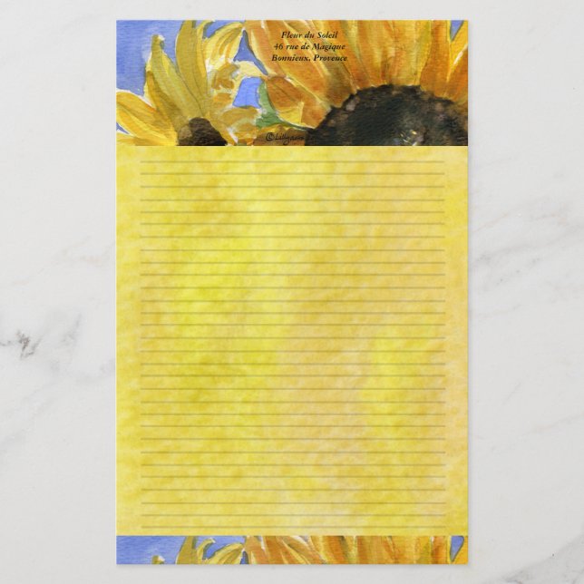 Sunflower 1 Watercolor Personalized Stationary Stationery (Front)