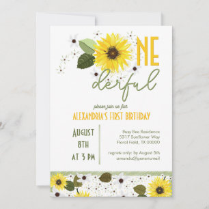 Sunflower 1st birthday invitation