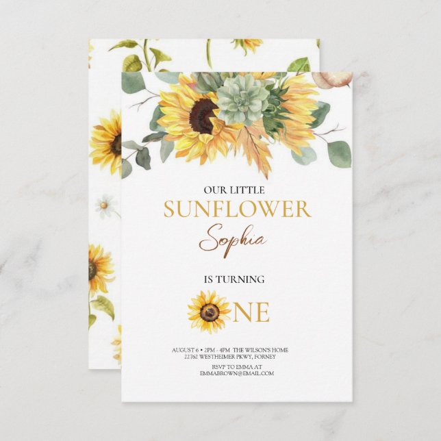 Sunflower 1st Birthday Invite (Front/Back)