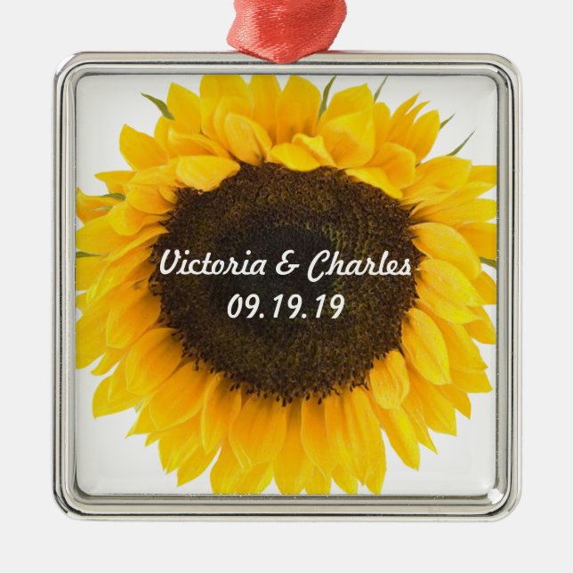 Sunflower 1st Christmas Wedding Gift Metal Ornament (Front)