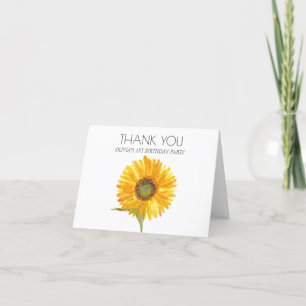Sunflower 1st First Birthday Party Thank you Card