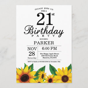 Sunflower 21st Birthday Invitation