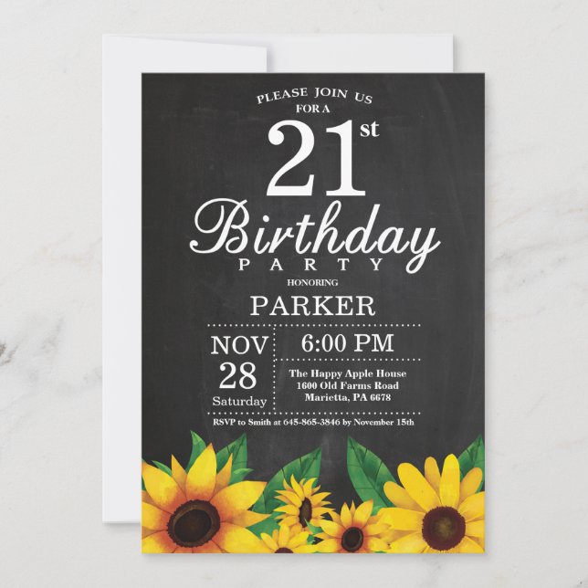 Sunflower 21st Birthday Invitation (Front)