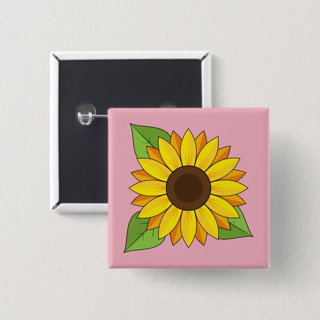Sunflower 2 Inch Square Button (Front & Back)