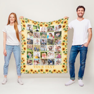 Sunflower 30 Photo Collage Personalized Fleece Blanket