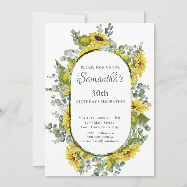 Sunflower 30th Birthday  Invitation (Front)