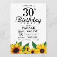 Sunflower 30th Birthday Invitation