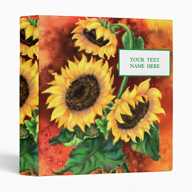 Sunflower 3 Ring Binder Custom Text Name (Front/Spine)