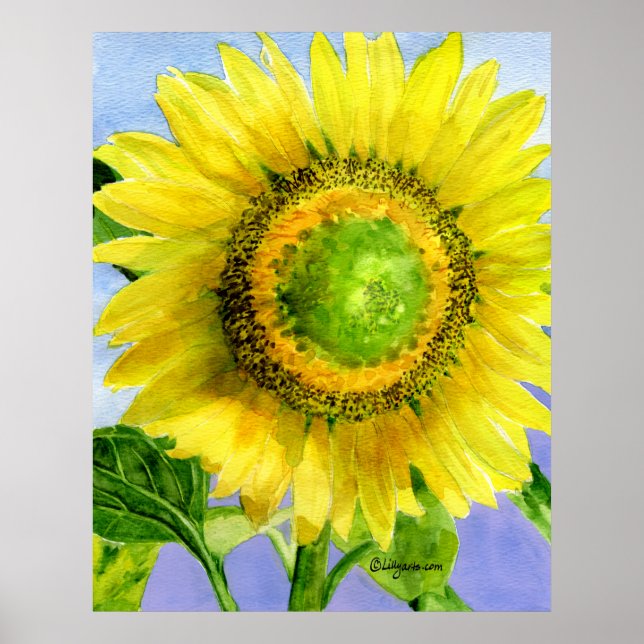 Sunflower 3 Watercolor Painting Art Poster Print (Front)