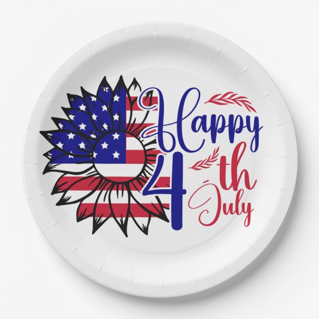 Sunflower 4th of July  Paper Plate (Front)
