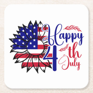 Sunflower 4th of July  Square Paper Coaster