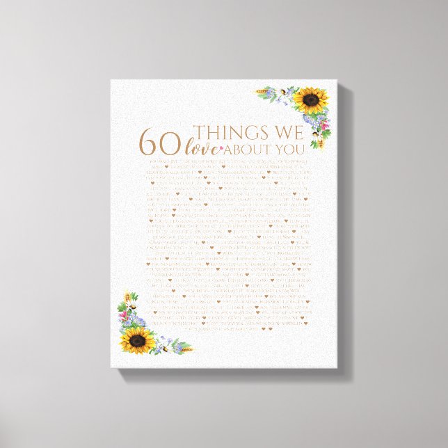 sunflower 60 things we love you 50th mom birthday canvas print (Front)
