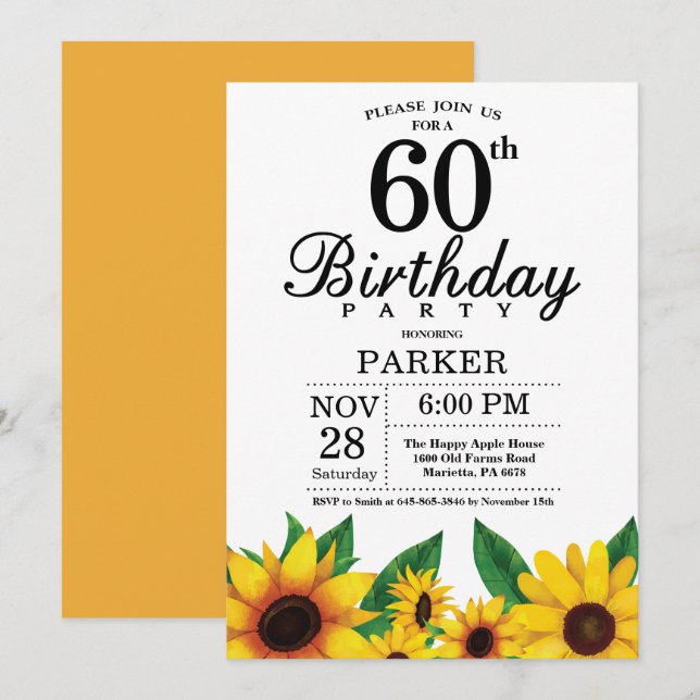 Sunflower 60e anniversaire Invitation (Devant / Derrière)