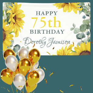 Sunflower 75th Birthday Party Banner
