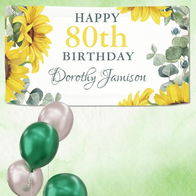 Sunflower 80th Birthday Party Banner (Creator Uploaded)