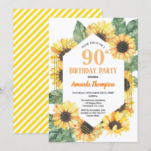 Sunflower 90th Birthday Party Celebration Women Invitation