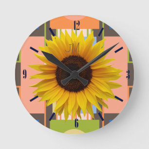 Sunflower, abstract background,custom clocknumbers round clock