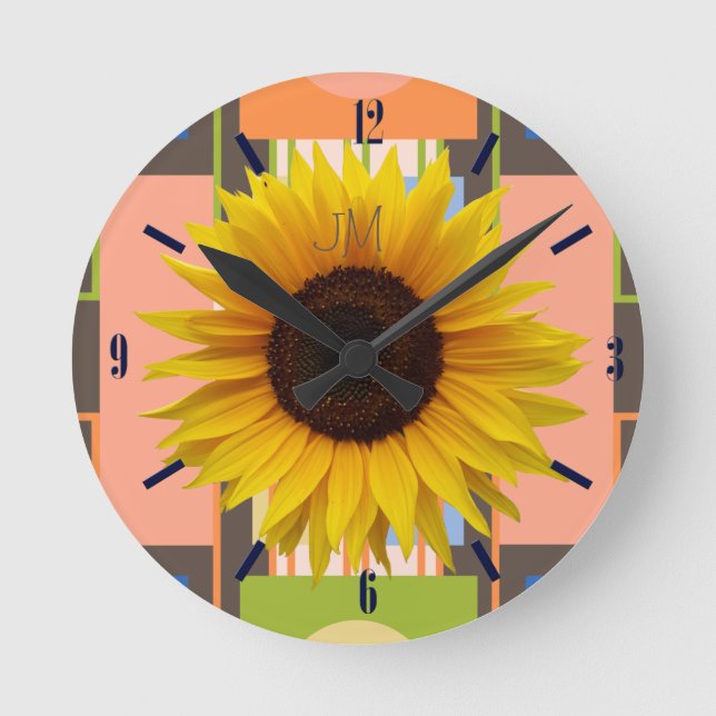 Sunflower, abstract background,custom clocknumbers round clock (Front)