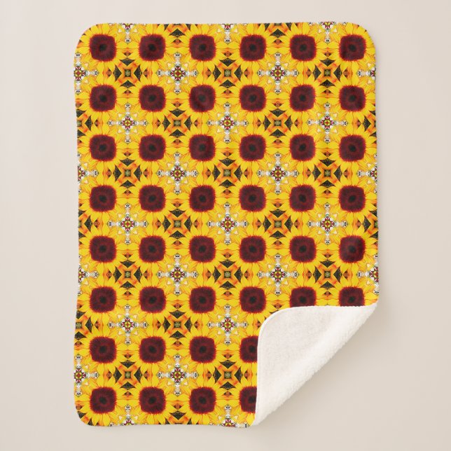 Sunflower Abstract Pattern Small Sherpa Blanket (Front)